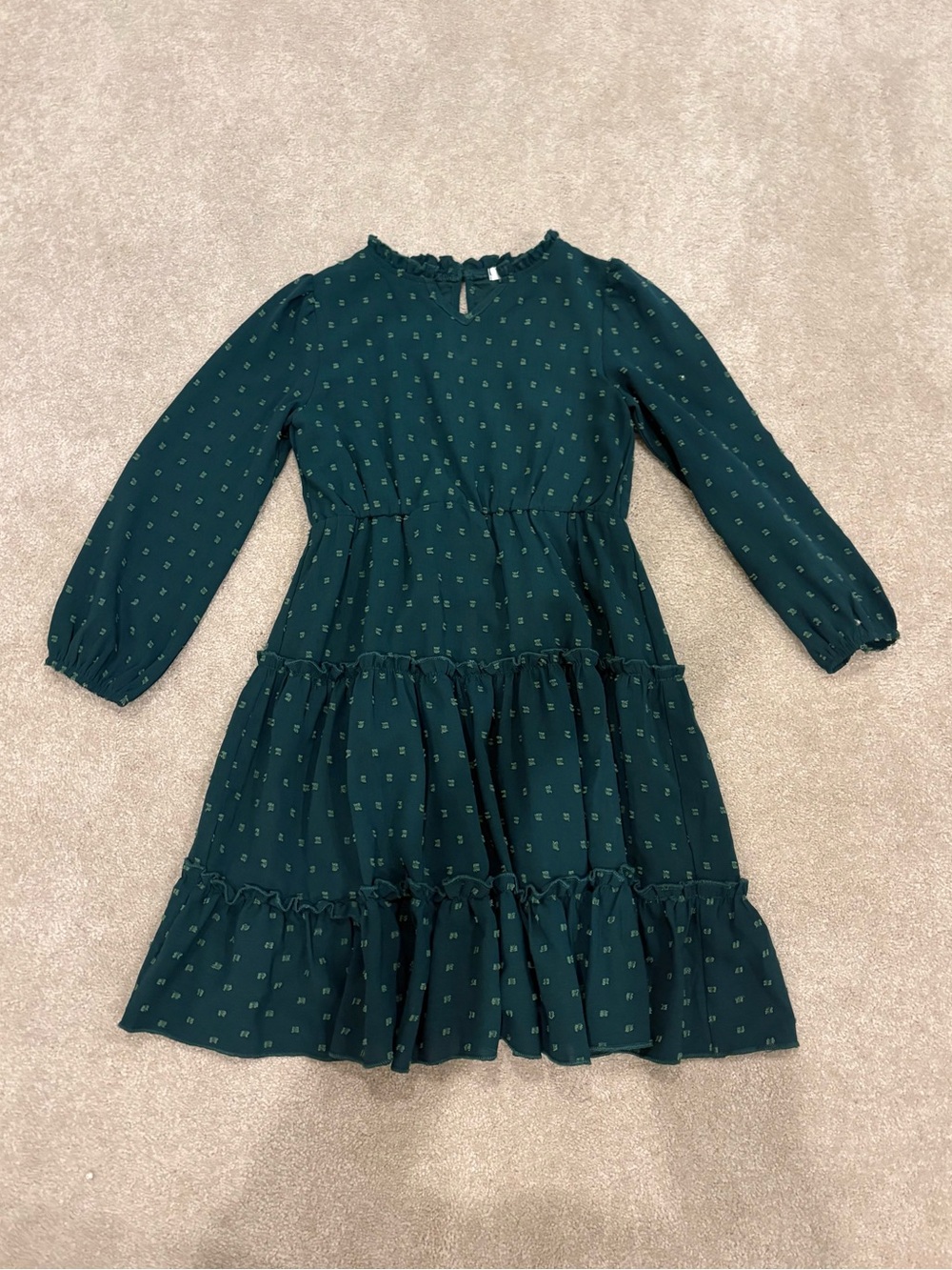 Arshiner Girls Dark Green Tiered Long-Sleeve Dress